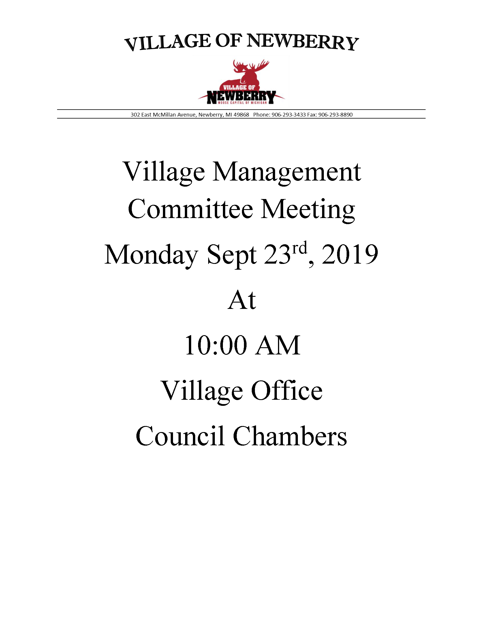 Management Committe Meeting 9-23-19